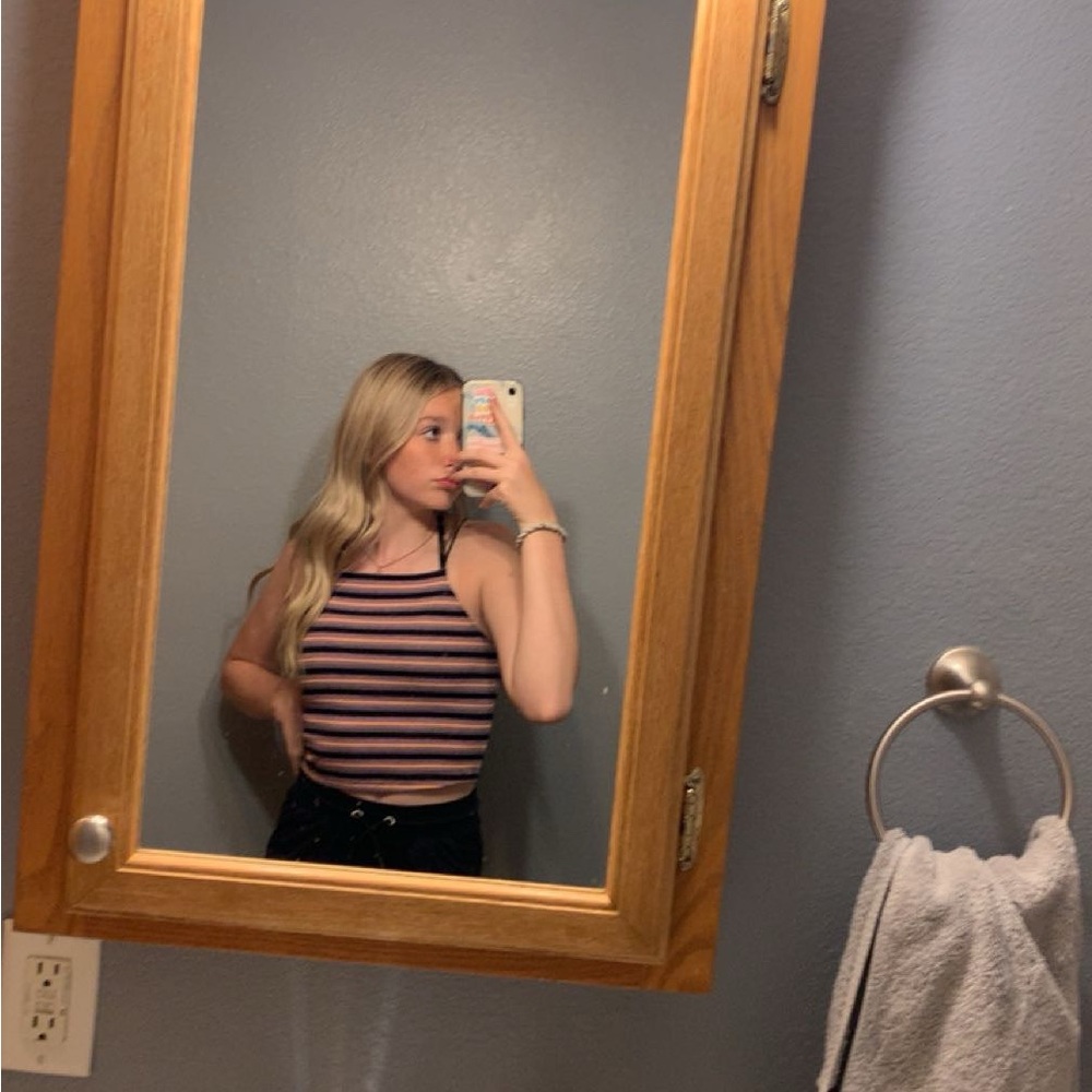 Striped Halter Neck Top - Pink and Black